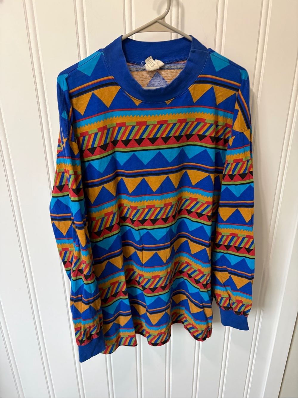 Vintage 90s Boulevard Geometric Aztec Pullover Shirt — Made in USA — Size 2XL